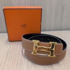 ⭐HERMES⭐　エルメス　ベルト　リバーシブル　ブラウン×ベージュ HERMES (エルメス) リバーシブル レザー ピンバックルベルト