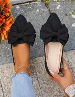 SHEIN リボン付き黒フラットシューズ
