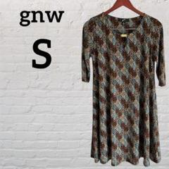 美品✨gnw 【S】七分袖 ダイヤモンドパターン ワンピース チュニック