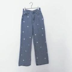 WEGO ハート刺繍 デニム パンツ S ワイドレッグデニム ハイウエスト