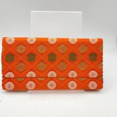 和装用手持ちカバン　小物入れ　財布　総柄　オレンジ