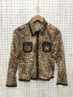 90'sモード古着　豹柄パワーネットメッシュ　豚革パイピングシースルーシャツ