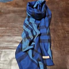 未使用級 タグ付 BURBERRY 大判ストール チェック シャドーホース 青 1A47BA37-FFFD-4A9D-94AD-