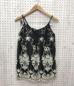 ロマンティックグランジ古着　 フラワーバスケット刺繍チュールレイヤードキャミ