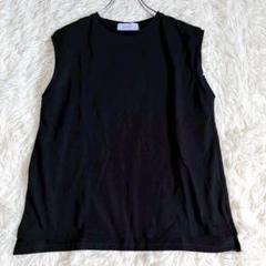 159 ノースリーブカットソー 黒 ブラック コットン 綺麗め フレンチスリーブ