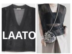 LAATO 透け感Vネック　ブラックノースリーブニット