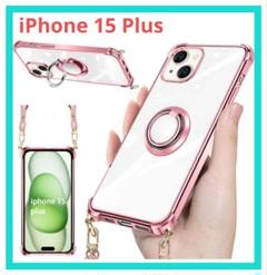 iphone 15 plus ケース クリア ネック リング付き ローズゴールド