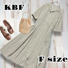 【美品】KBF カーキ花柄 シャツワンピース 半袖　ロング　ペチコート付　レトロ