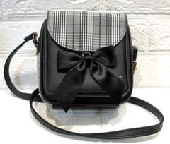 【女児お子様用】✦BLACK&千鳥柄リボン付きショルダーBAG♥