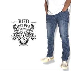 RED PEPPER｜クロス＆フラワー ビッグ刺繍ロゴストレッチデニム30 RED PEPPER｜クロス＆フラワー ビッグ刺繍ロゴストレッチデニム