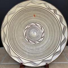小鹿田焼 特大皿 骨董品 美術品 小鹿田焼 深皿 刷毛目 飛び鉋 大皿 取り皿 盛り皿 飾り皿 和食器