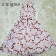 美品✨kate spade　花柄　ノースリーブワンピース　ベルト　フレア