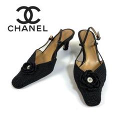 【美品】CHANEL ストロー カメリア サンダル 36サイズ イタリア製 美品】CHANEL ストロー カメリア サンダル 36サイズ イタリア製