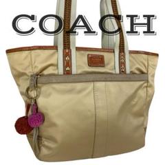 【美品】 COACH コーチ ハンドバッグ ナイロン ゴールド系