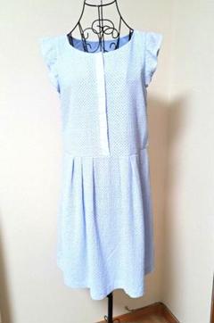 Couture brooch水色フレンチスリーブワンピ 38フロントボタン裏地