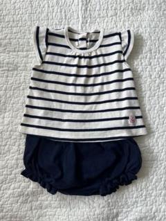 petit bateau ストライプ フリル袖 シャツ ブルマ セット　12m