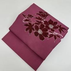 504mn13△塩瀬 洋花 金糸 刺繍 九寸名古屋帯△美品