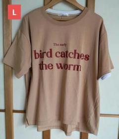 ベージュ プリント TシャツLサイズ