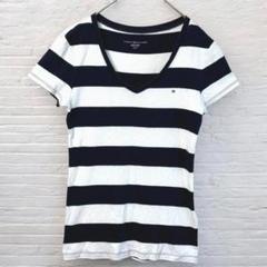 トミーヒルフィガー 半袖 Tシャツ カットソー S ネイビー ロゴ刺繍 綿100