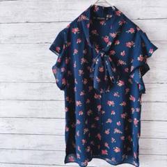 【ザラベーシック】 ZARA 花柄ブラウス 総柄 リボン お洒落 可愛い S M