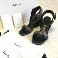 CELINE セリーヌ バイカラー レザー チャンキーヒール サンダル 美品