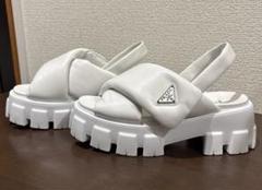 新品】正規品プラダナッパレザーサンダル白37.5 PRADAモノリスパ