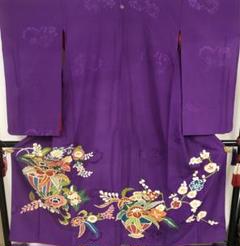 アンティーク　色留袖　花籠模様　着物　レトロ　リメイク アンティーク色留袖花籠模様着物レトロリメイク