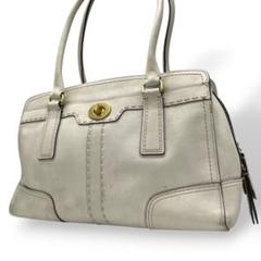 コーチ　ハンドバッグ　白　ターンロック　レザー　COACH　ステッチ　t1 コーチ ハンドバッグ 白 ターンロック レザー COACH ステッチ t1