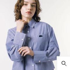 LACOSTE ラコステ ストライプ クロップド シャツ ネイビー L