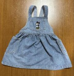 【プティマイン 80-90cm】ミニーマウス刺繍デニムサロペットワンピース