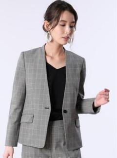 プラステ ノーカラー パンツスーツ グレンチェック XS グレー プラステ ノーカラー パンツスーツ グレンチェック XS グレー