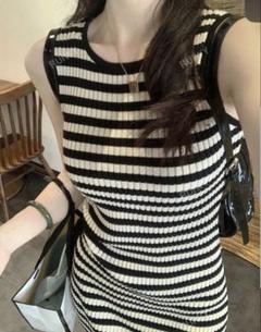 SHEIN　ボーダーワンピース　ノースリーブ　ニットワンピース