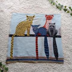 タグ付未使用⁂イヌイトゥーシュ⁂大判ストール　チェック　キツネ　刺繍　アニマル タグ付未使用⁂イヌイトゥーシュ⁂大判ストール チェック キツネ