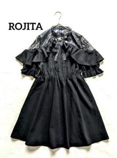 ❤︎ ROJITA 肩レースブローチ付き半袖ワンピース（ブラック） ❤︎ ロジータ ROJITA 肩レースブローチ付き半袖ワンピース