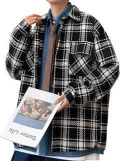 チェック柄　ジャケット　コート　ブルゾン　羽織　防寒　長袖シャツ　カジュアル