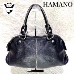 HAMANO ハマノ　黒　ハンドバッグ　シボ革　センターステッチ　王室御用達 HAMANO ハマノ 黒 ハンドバッグ シボ革 センターステッチ 王室
