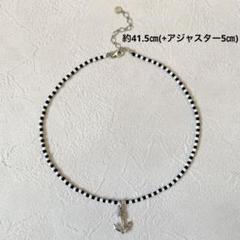 ハンドメイド ビーズネックレス 白 黒 マリン 錨 アンカー ボーダーカラー