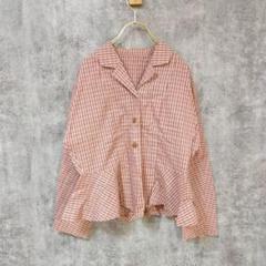 【美品】長袖シャツ チェック柄 トップス チュニック レディース Free