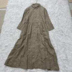 美品 ichi イチ 長袖 シャツワンピース ロング リネン ブラウン
