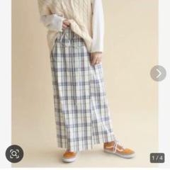美品　綿麻ビッグチェックスカート④スローブシトロン　ラップ風スカート