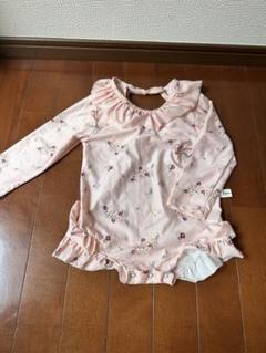 花柄ピンク長袖水着（フリル付き） 100㎝