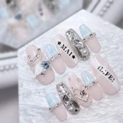 お急ぎ便A ネイルチップ 水色 量産型 韓国 シンプル チェック柄 ヲタク お急ぎ便A♡ ネイルチップ 量産型 韓国 シンプル ちゅるん
