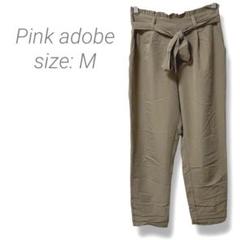 【ピンクアドベ】Pink adobeベルト付テーパードパンツ フリル Mベージュ