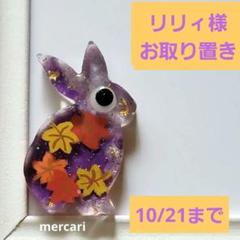 リリィ様お取り置き　10/21まで　ウサギ　レジンヘアゴム　紅葉　紫 リリィ様お取り置き10/21までウサギレジンヘアゴム紅葉紫