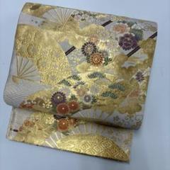 【人気商品！】 正絹 素敵なデザイン 菱 金の扇子にお華 袋帯 T-2856 メルカリ - 着物・浴衣