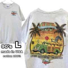 古着 90年代 US製 半袖プリンTシャツ バックプリント 車 アッシュ 霜降り