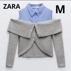 ZARA　ザラ　コントラスト カットアウト ニット セーター　M ZARA ザラ コントラスト カットアウト ニット セーター M - メルカリ