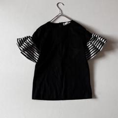 BORDERS at BALCONY　ラッフルスリーブＴシャツ　ブラック　36 BORDERS at BALCONY ラッフルスリーブTシャツ ブラック 36