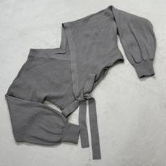 良品★Chico リブニット Vネック クロップド丈 リボンベルト グレー F