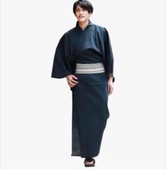 あい藍 メンズ浴衣 帯 2点セット ベタつかない 楊柳織り 綿麻 綿献上帯 3L